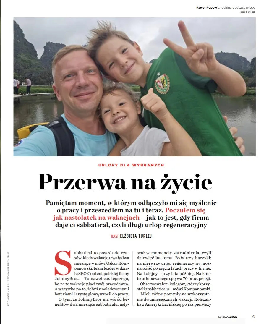 Artykuł „Przerwa na życie” w Newsweek Polska